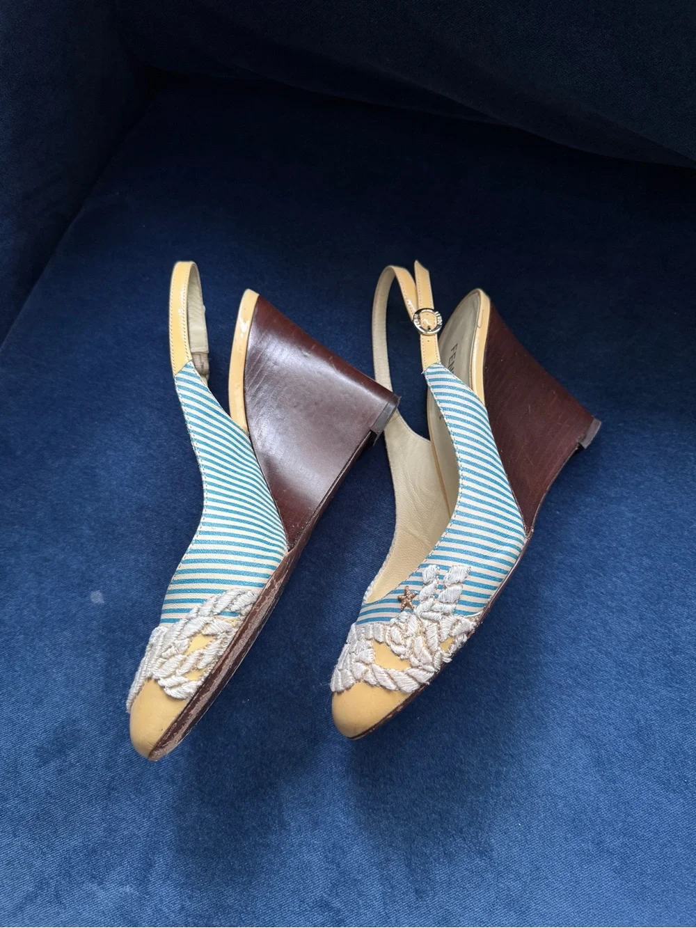 Fendi Leather Printed Slingback Wedge‎ Pumps Size 7